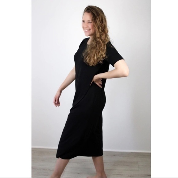 Round Neck Short Sleeve Midi Dress - Black Size Small - Picture 5 of 8